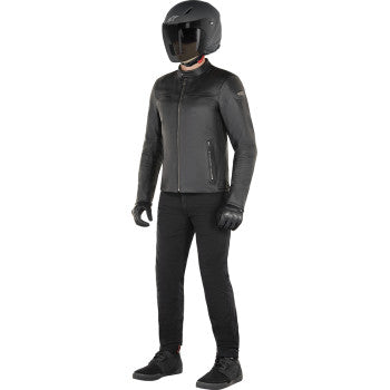 Alpinestars Blacktrack leather jacket in black, 3XL size, featuring a sleek design with visible stitching and zippered pockets.