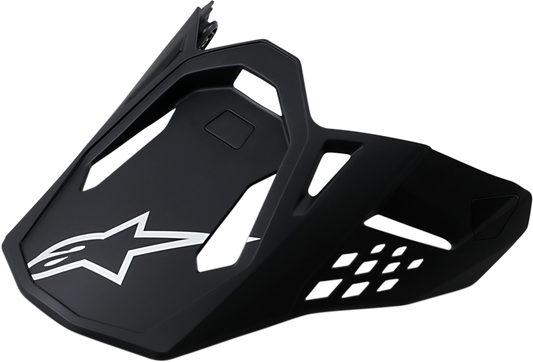 Matte black Alpinstars Supertech M8/M10 helmet visor, motorcycle helmet parts with clear viewing surface.