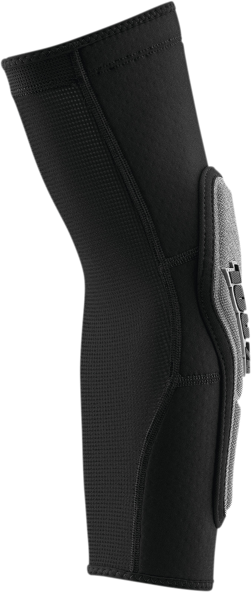 Bill's Exhausts 100% Ridecamp Elbow Guards in black and gray, medium size, designed for protection during biking or motocross.