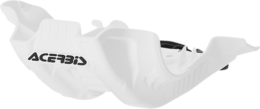 Acerbis white and black skid plate for Gas Gas, Husqvarna, and KTM dirt bikes, designed to protect the motorcycle's body.