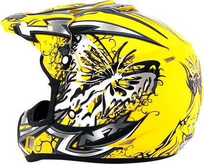 Bill's Exhausts AFX FX-17 Butterfly helmet in matte yellow, XL size, with sleek design and secure chin strap.