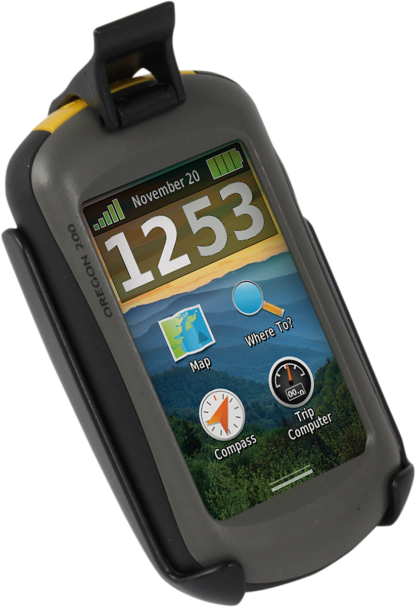 RAM MOUNTS Garmin Oregon device cradle, engine mount by Bill's Exhausts, designed for secure GPS device attachment.