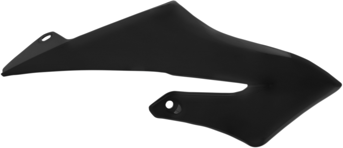 Acerbis radiator shrouds in black for motorcycle body protection, designed by Bill's Exhausts, shown from different angles.
