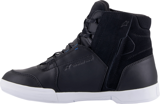Alpinestars Chrome Waterproof Shoes in black and white, US 13, with sleek design and sturdy construction, suitable for riding and casual wear.