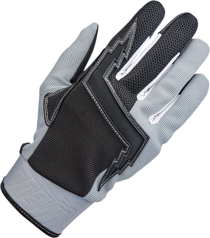 Gray BILTWELL Baja motorcycle gloves in 2XL size with reinforced knuckles and adjustable wrist straps, designed for riding comfort.