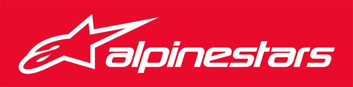 Alpinestars Slatwall display graphic with colorful race car and brand logo for automotive shop display setup