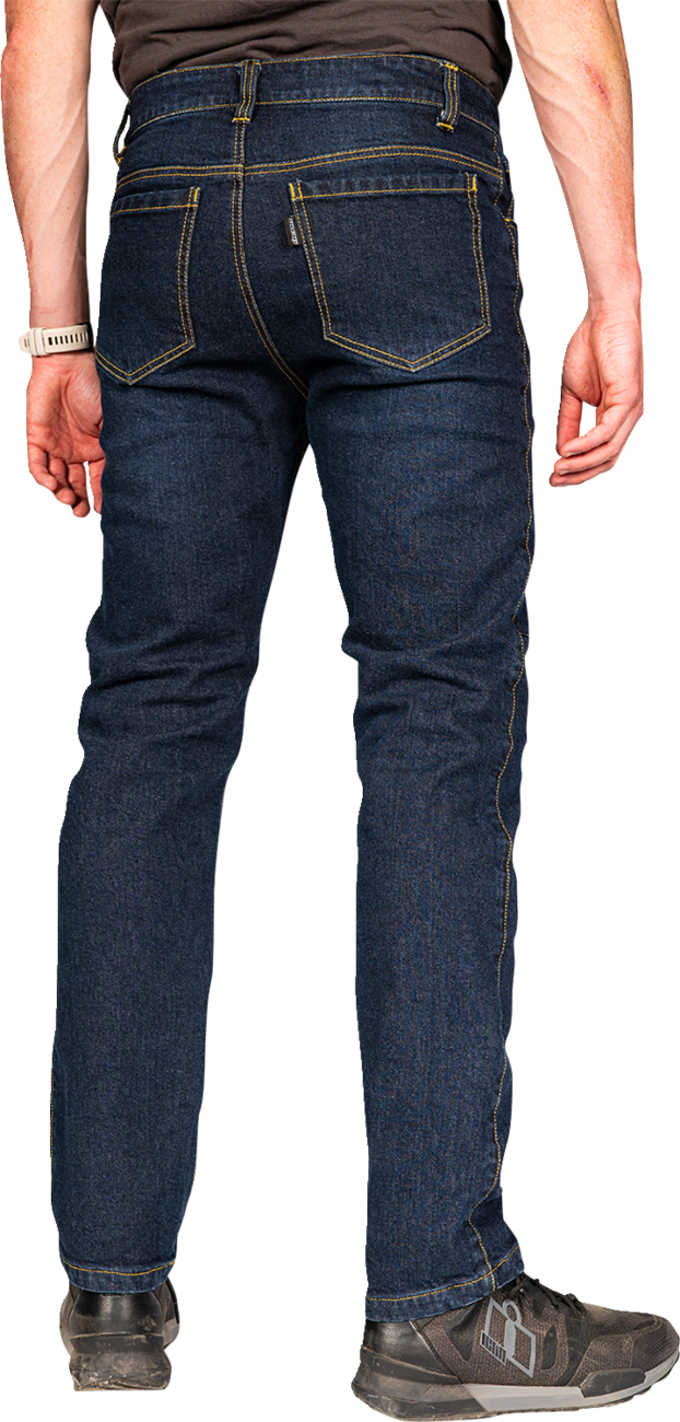 Blue ICON Uparmor™ Jean by Bill's Exhausts, size 34, showcasing classic denim fabric and stylish fit.