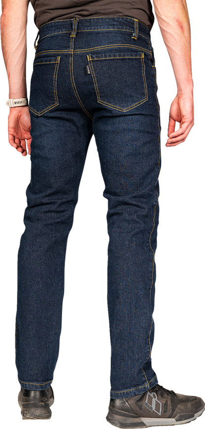 Blue ICON Uparmor™ Jean by Bill's Exhausts, size 34, showcasing classic denim fabric and stylish fit.