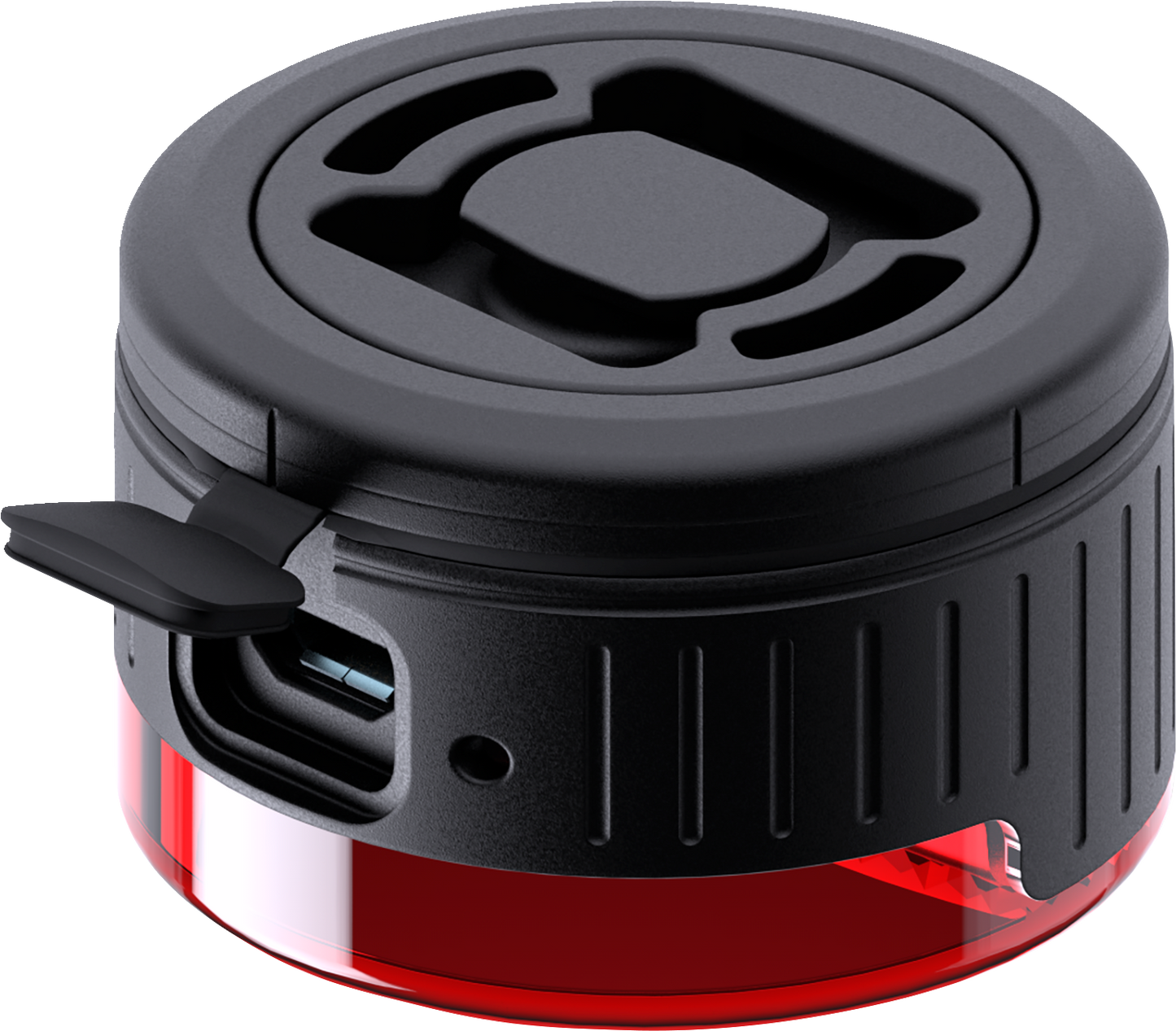 Red SP CONNECT All-Round LED Safety Light attached to a phone, providing 100 lumens for visibility and safety.