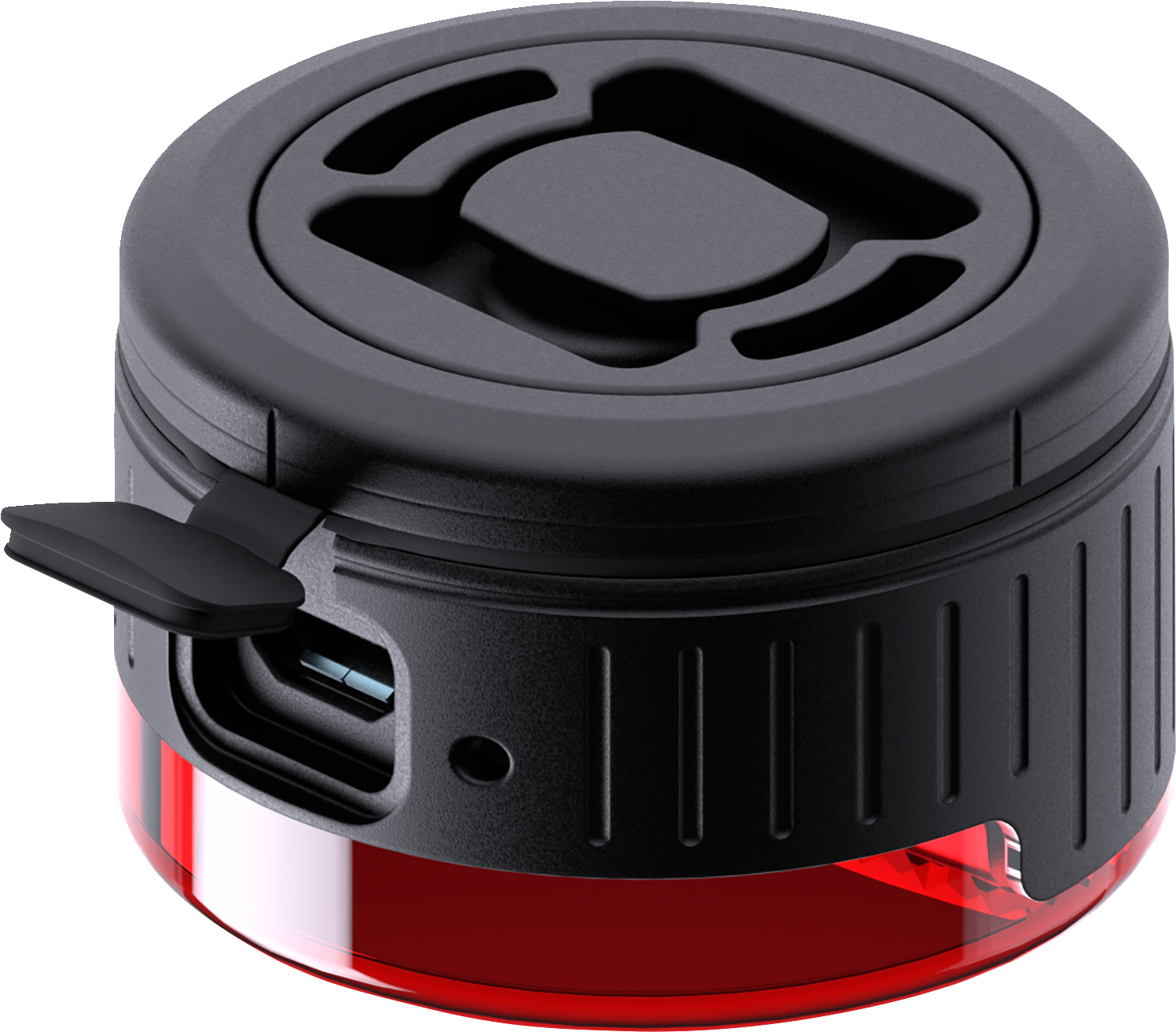 Red SP CONNECT All-Round LED Safety Light attached to a phone, providing 100 lumens for visibility and safety.