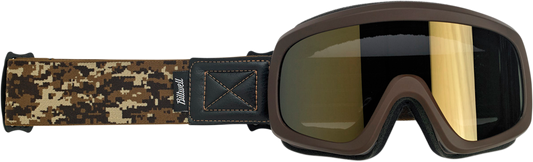 BILTWELL Overland 2.0 Goggles in Desert Camo with adjustable strap and clear lens, designed for off-road riding.