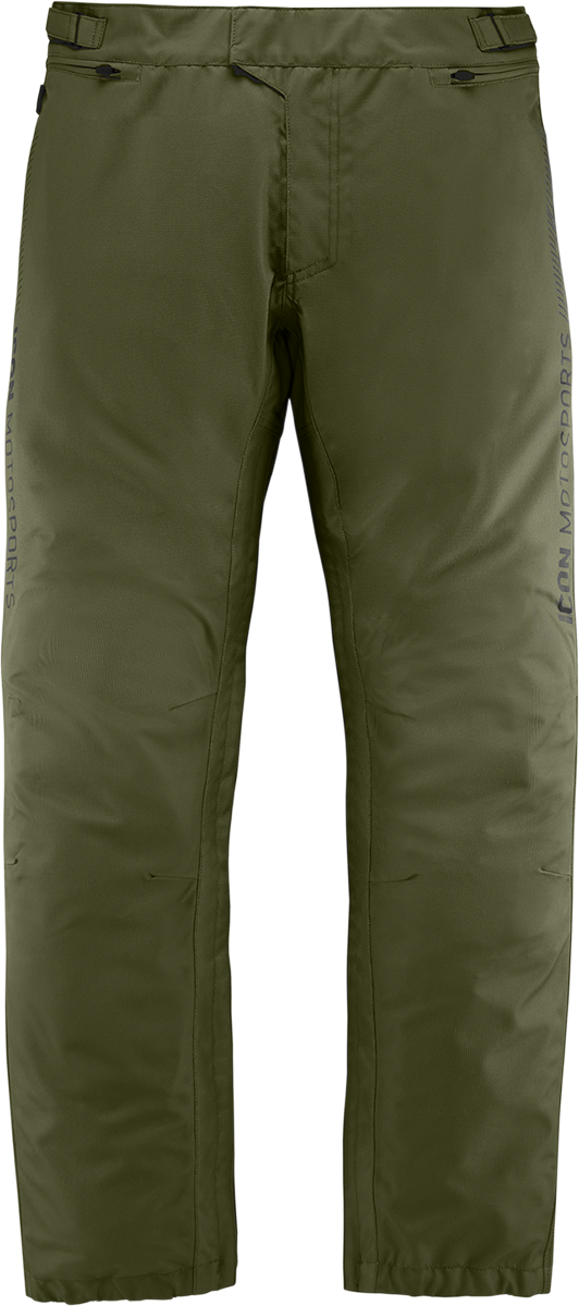 Bill's Exhausts ICON PDX3™ Olive Overpants in XL, showing durable waterproof fabric and adjustable waistband.