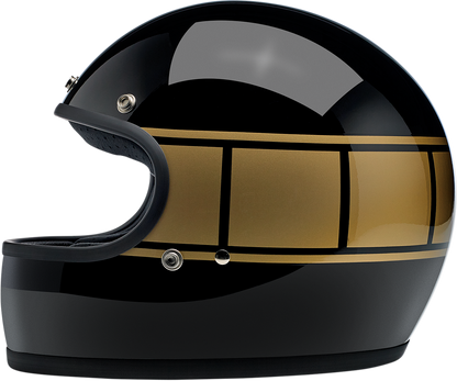 Biltwell Gringo helmet in gloss black Holeshot finish, XS size, featuring a smooth rounded design and chin strap.