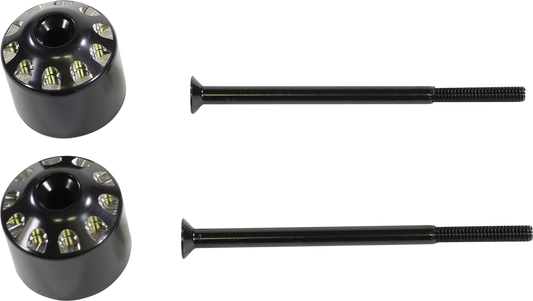 Chrome handlebar end weights for Ryker by Bill's Exhausts, designed to enhance motorcycle handlebar balance and style.