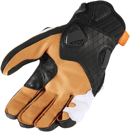 Bill's Exhausts ICON Hypersport™ short gloves in white, size 2XL, featuring padded knuckles and breathable fabric for motorcycle riding.