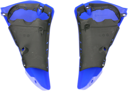 Blue Acerbis radiator shrouds for motorcycle upper body panel, designed for Bill's Exhausts vehicle.