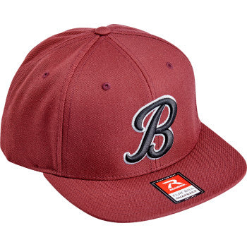 Maroon BILTWELL Script B hat by Bill's Exhausts featuring embroidered logo and structured baseball cap style.