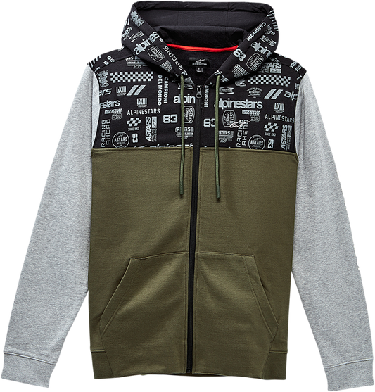 Alpinestars Perpetuity Hoodie in military style, 2XL, featuring a casual fit and detailed design, displayed on a plain background.