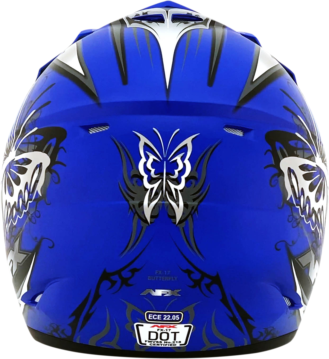 Bill's Exhausts AFX FX-17 Butterfly Matte Blue XL helmet with aerodynamic design and ventilated shell in a close-up image.