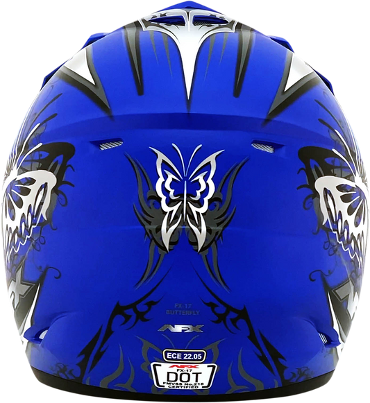 Bill's Exhausts AFX FX-17 Butterfly Matte Blue helmet, medium size, with sleek design and ventilation features.