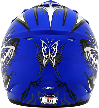 Bill's Exhausts AFX FX-17 Butterfly helmet in matte blue, large size, featuring a sleek design and ventilation vents.