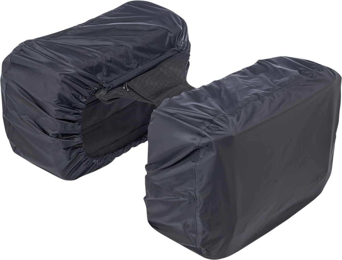 Black Biltwell Exfil-36 Saddlebags by Bill's Exhausts mounted on a motorcycle, showcasing durable leather with metal buckle closures.