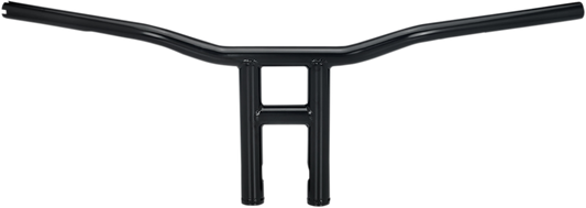 Black BILTWELL Tyson XL 10-inch handlebar for motorcycles, showcasing its durable metal construction and stylish design.