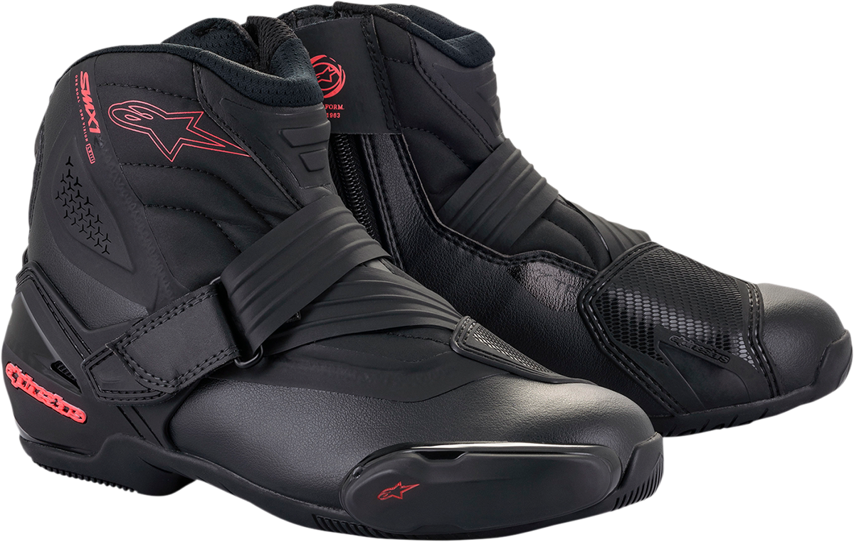 Alpinestars Stella SMX-1R V2 motorcycle boots in black and pink, US 11.5, EU 44, featuring protective design and sporty style.