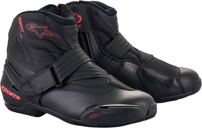 Alpinestars Stella SMX-1R V2 motorcycle boots in black and pink, US size 5, showing the protective design and branding details.