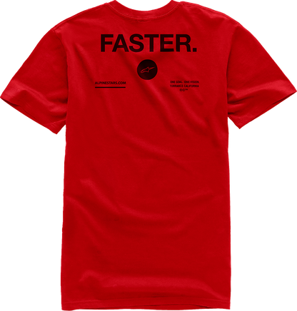Red ALPINESTARS Faster T-Shirt in 2XL size, featuring the brand logo and sporty design, displayed on a plain background.