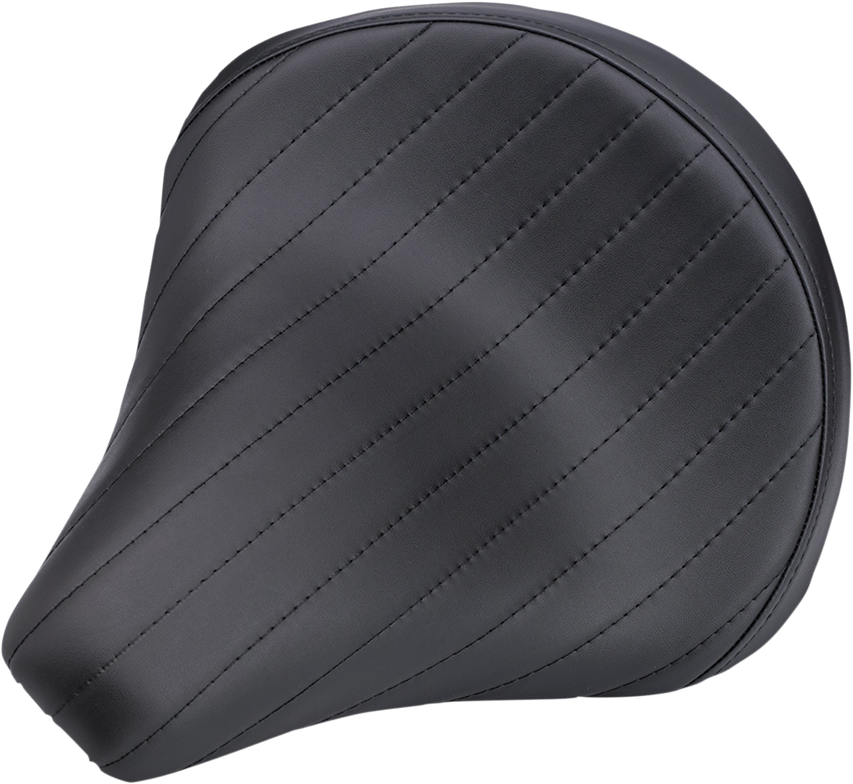 Black BILT WELL Solo 2 motorcycle seat with tuck and roll design, showcasing sleek stitching and padded comfort.