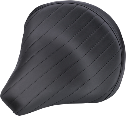 Black BILT WELL Solo 2 motorcycle seat with tuck and roll design, showcasing sleek stitching and padded comfort.