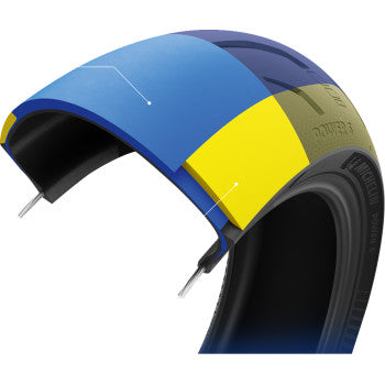 Michelin Power 6 front motorcycle tire 120/70ZR17 with 58W load index, displayed on a clean black tire.