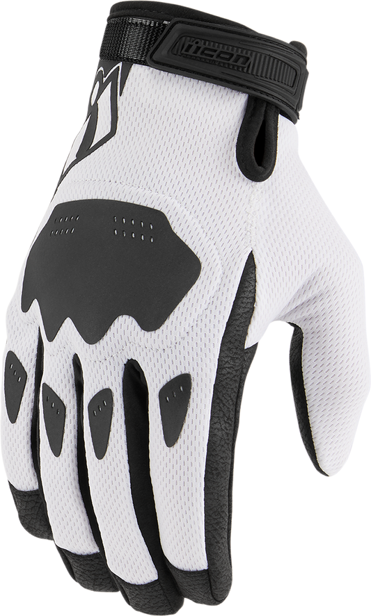 Bill's Exhausts ICON Hooligan CE Gloves in white, small size, featuring protective design and breathable fabric for motorcycle riding.