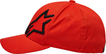 Bill's Exhausts Alpinstars Corp Shift 2 hat in warm red and black, small/medium size, showcasing stylish sporty cap design.