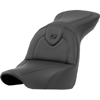 SADDLEMEN Roadsofa™ motorcycle seat in black with stitching for FXLR and FLSB models, without backrest, by Bill's Exhausts