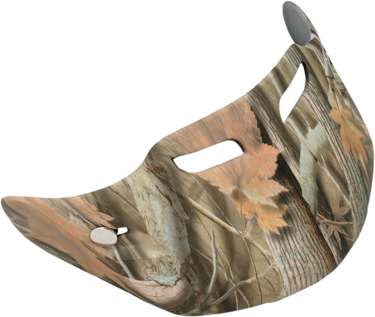 Bill's Exhausts AFX FX-75/FX-75Y Peak wood camo protective gear with 3 snap closure, designed for motorcycle safety and style.