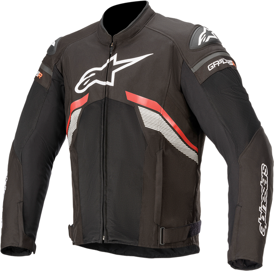 Alpinestars T-GP Plus R Air motorcycle jacket in black, red, and white, 3XL size, with visible protective armor and ventilation panels.