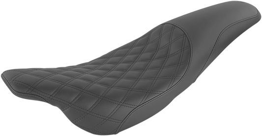 Black Saddlemens Profiler motorcycle seat with front lattice and rear smooth design, featuring a sleek, ergonomic shape.