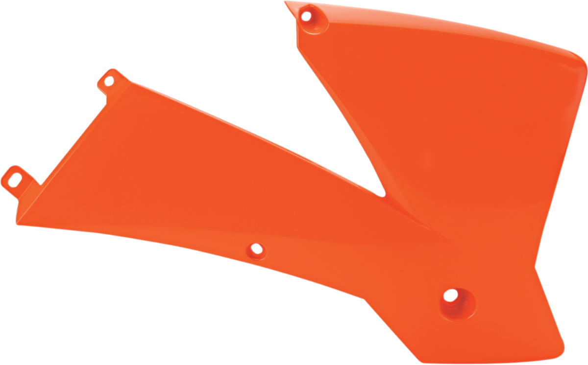 Orange ACERBIS radiator shrouds for KTM 250SX motorcycle, body panel designed for off-road racing and bike protection.