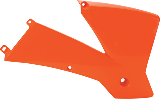 Orange ACERBIS radiator shrouds for KTM 250SX motorcycle, body panel designed for off-road racing and bike protection.