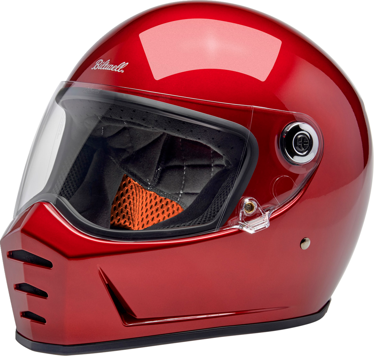 Biltwell Lane Splitter helmet in metallic cherry red, medium size, featuring a sleek motorcycle helmet design with a smooth finish.