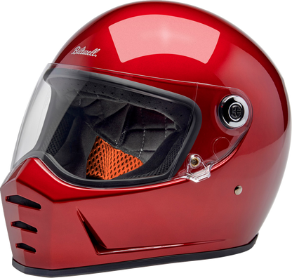 Biltwell Lane Splitter helmet in metallic cherry red, medium size, featuring a sleek motorcycle helmet design with a smooth finish.