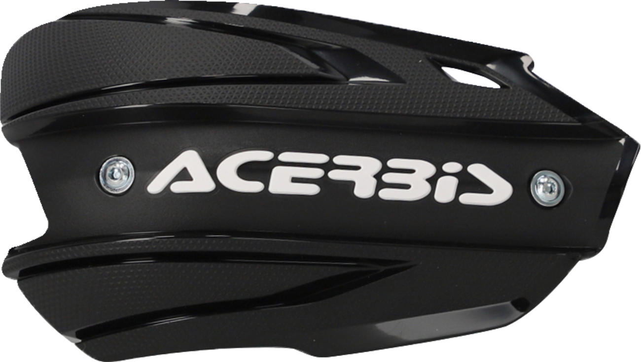 Acerbis Endurance X black and white handshields mounted on motorcycle handlebars for protection and style.