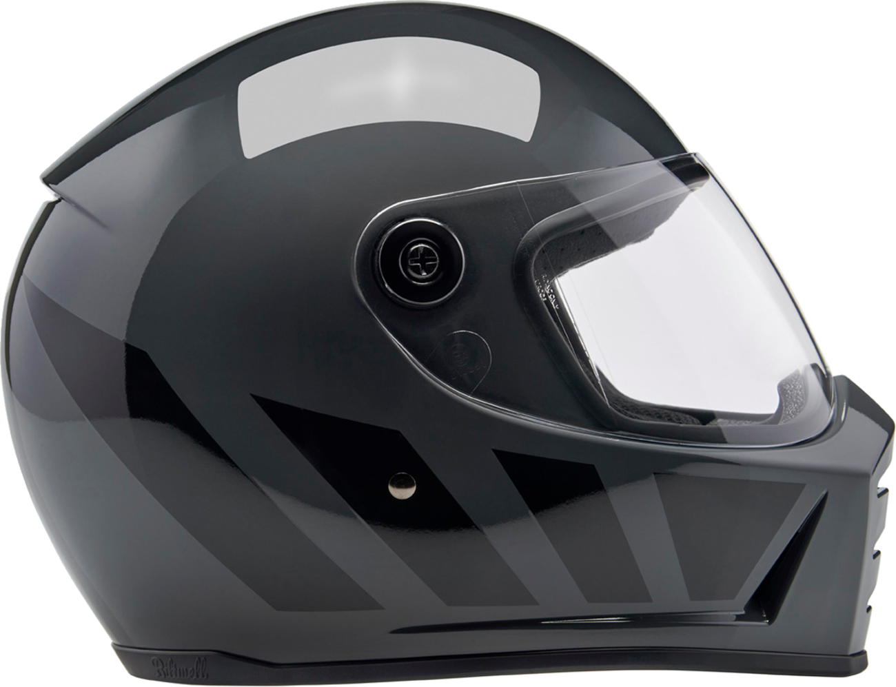 BILTWEll Lane Splitter motorcycle helmet in Storm Gray Inertia, large size, featuring aerodynamic design and secure strap.