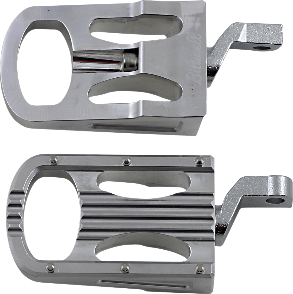 Polished BILTWELL XL Step Footpegs for motorcycles, made by Bill's Exhausts, with a sturdy body design and chrome finish.