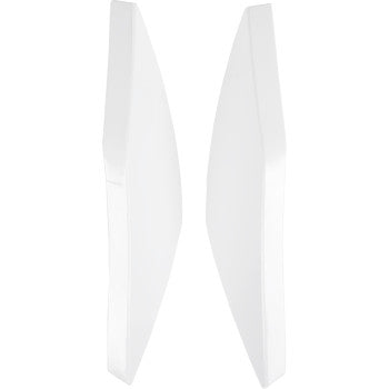 Gloss white ICON Elsinore™ side covers for helmets, featuring sleek design and detailed branding, compatible with ICON helmets.
