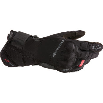 Alpinestars W-7 V2 Drystar® motorcycle gloves in black, size 3XL, showing the textured leather and protective knuckle details.
