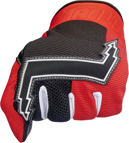 Red BILTWELL Baja gloves in 2XL size, showing durable motorcycle gloves with protective padding and a snug fit.