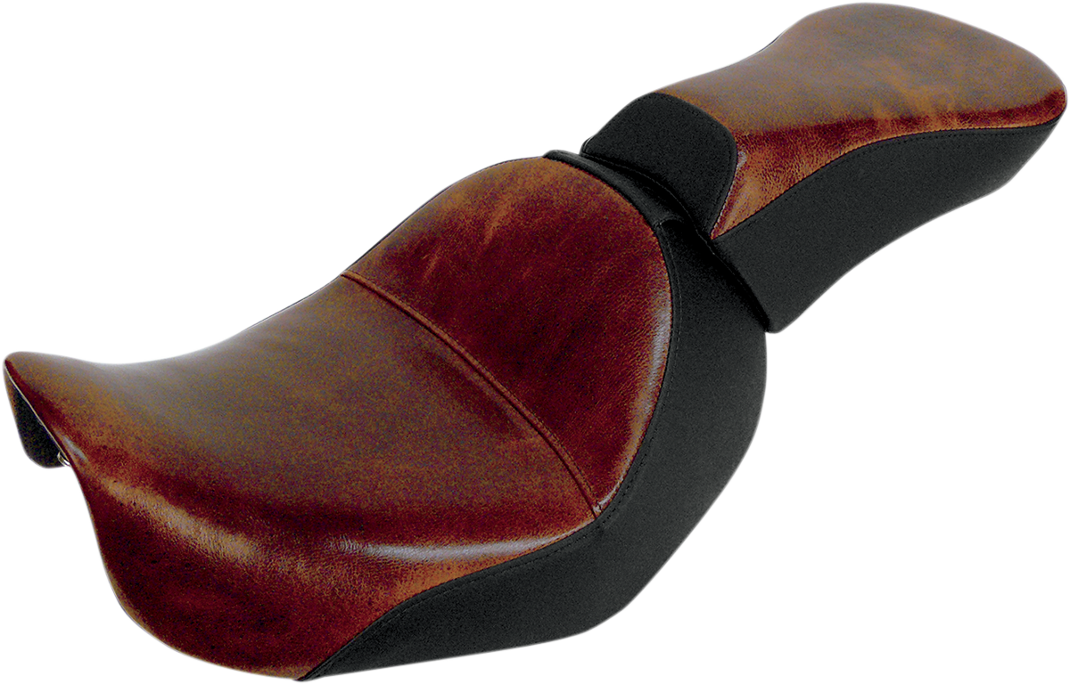 Brown Saddlemen Pillion Pad for Renegade Lariat motorcycle seat, designed for comfort and style.
